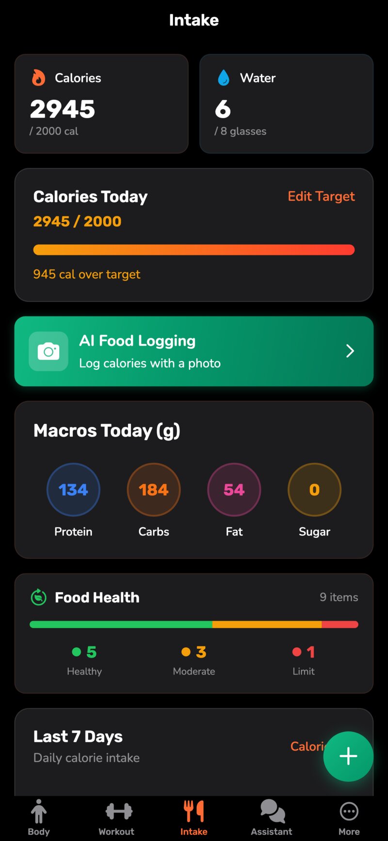 Body Journey Android App - Nutrition Intake Screen