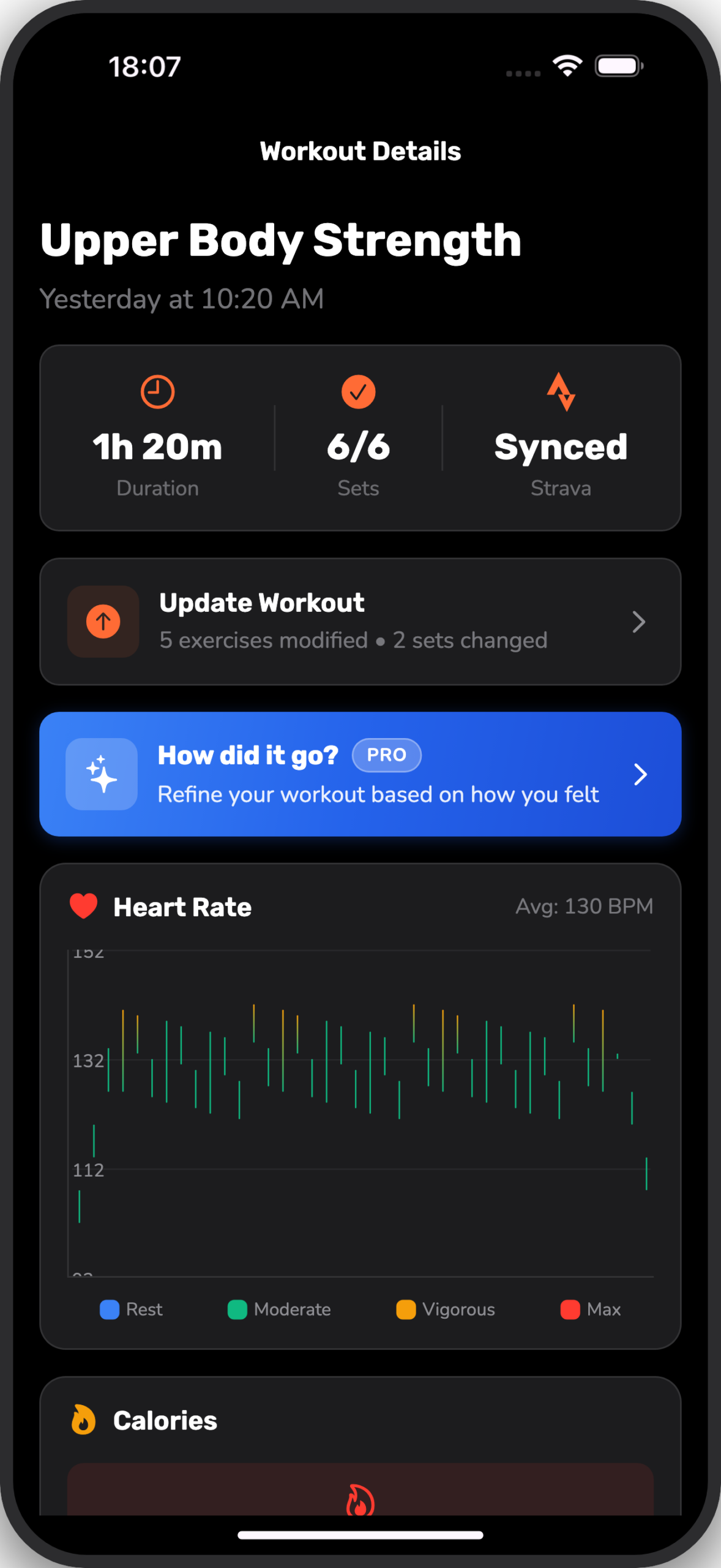 Active workout logging screen with sets and reps - Body Journey app