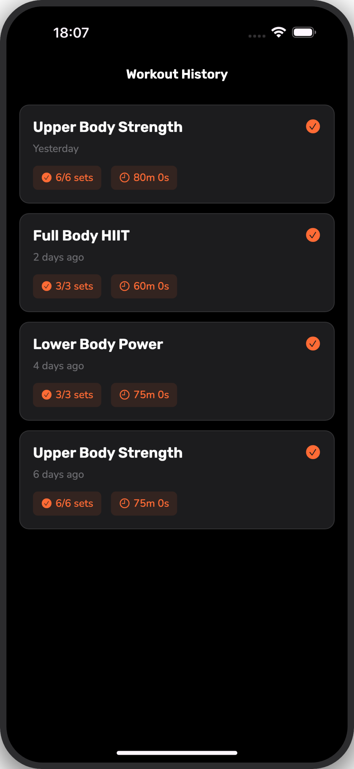 Workout history log - Body Journey app
