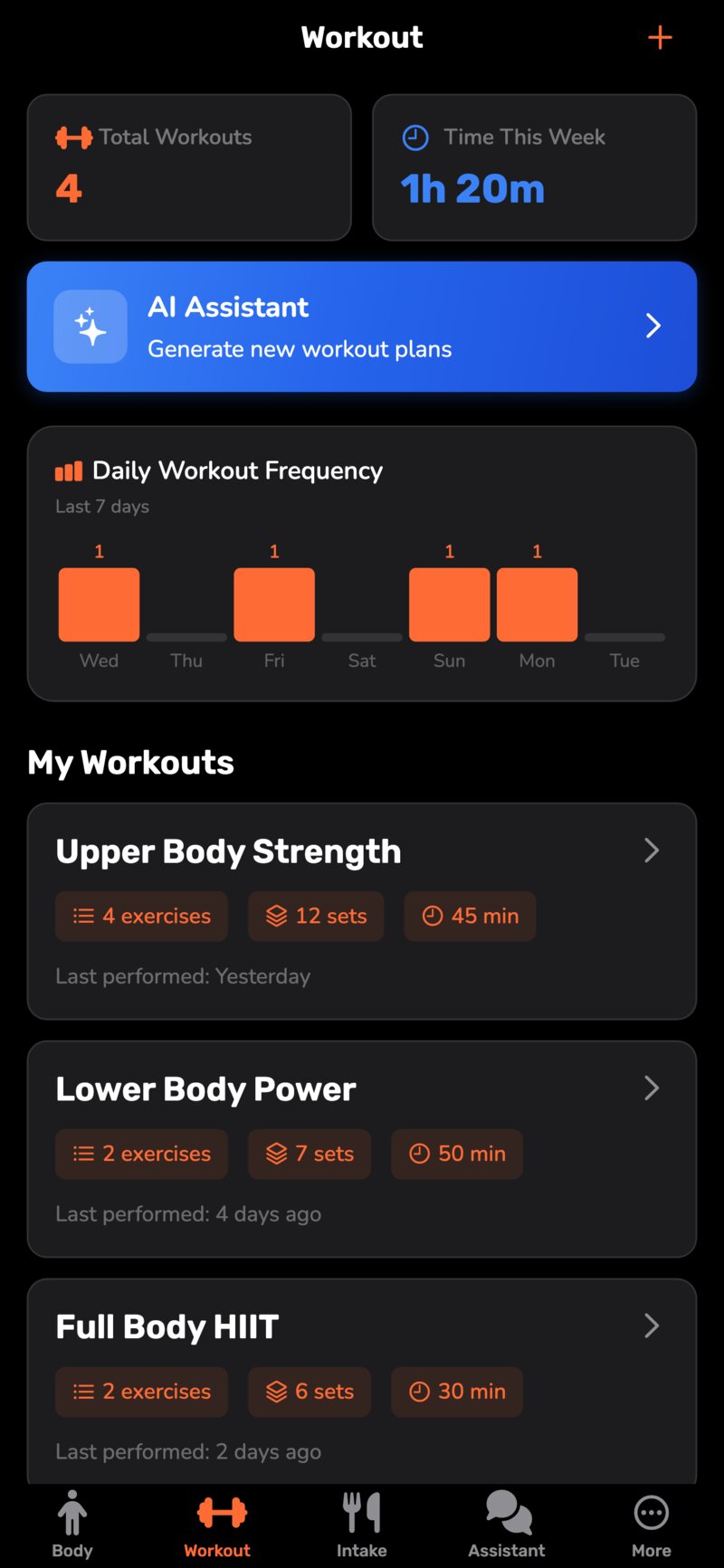 Body Journey Android App - Workout Dashboard Screen