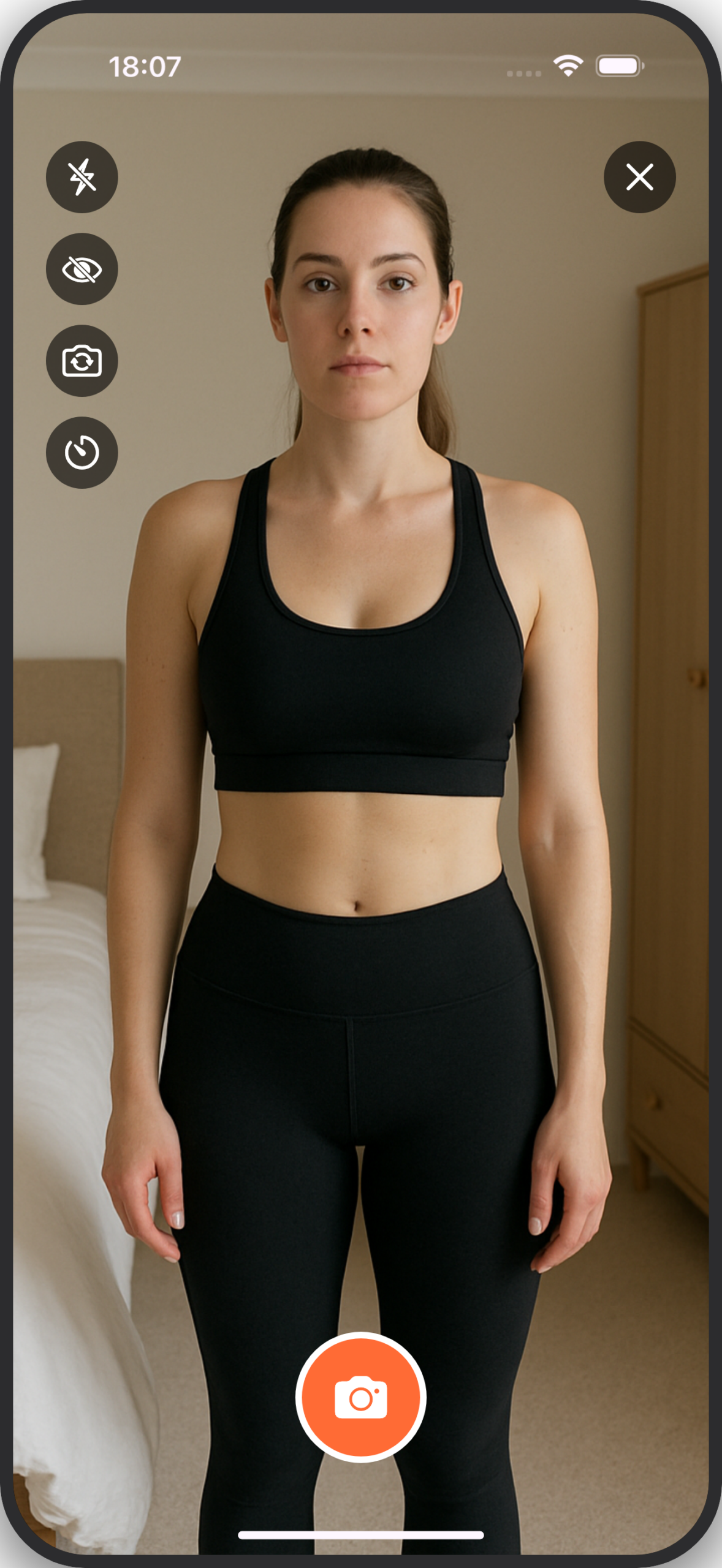 Body Journey app camera screen with overlay - progress photos