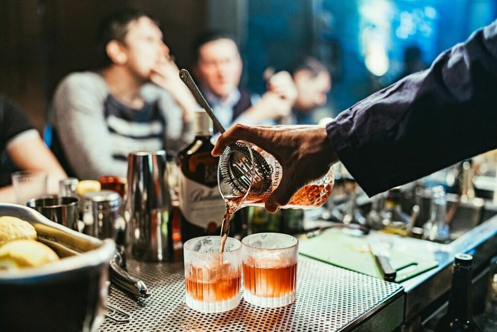 Cocktails and drinks on a bar counter - social life fitness balance