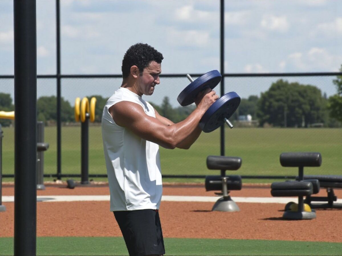 Man lifting weights at outdoor gym - Push Day Mastery