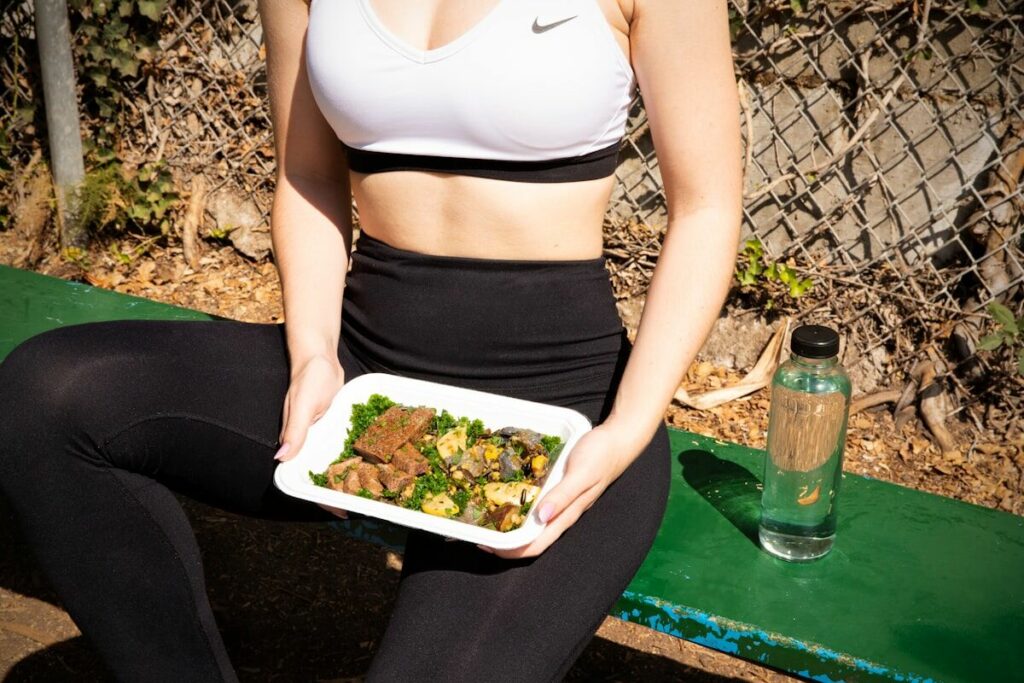 Optimizing post workout nutrition with a high protein steak and vegetables dish.
