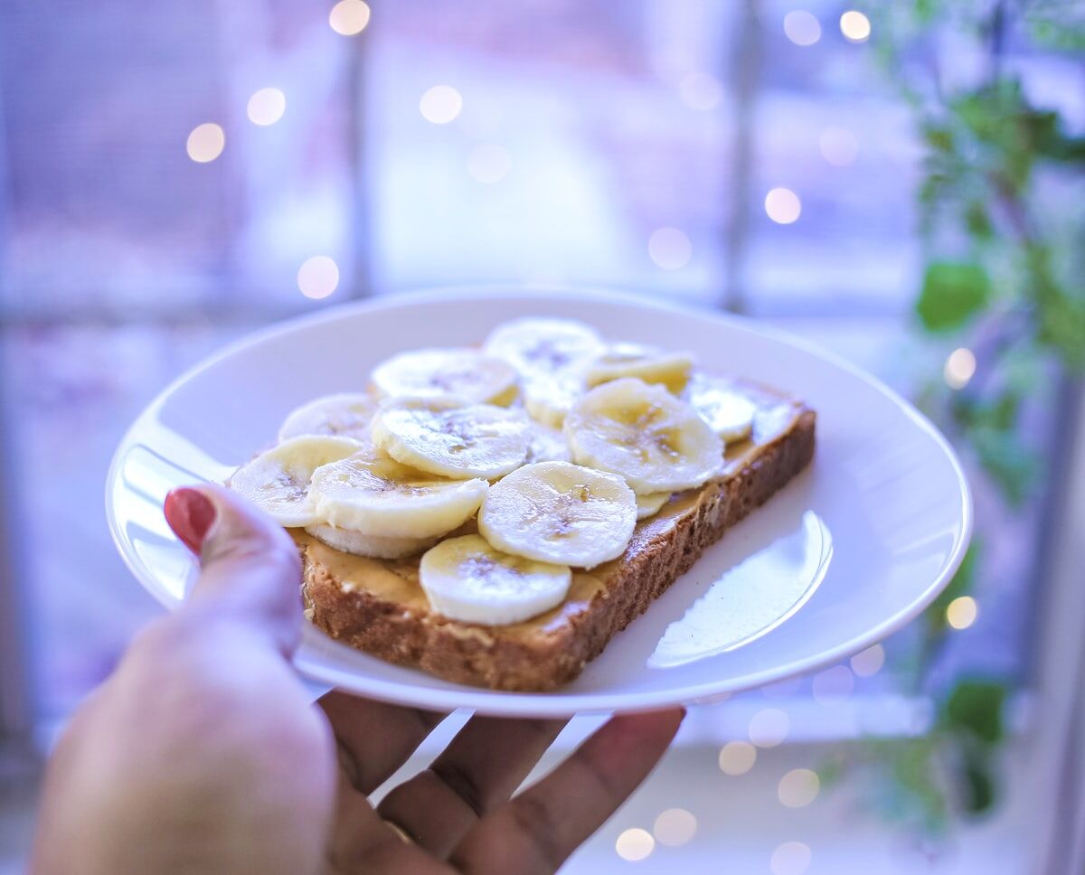 Banana peanut butter toast as a quick pre-workout nutrition snack.